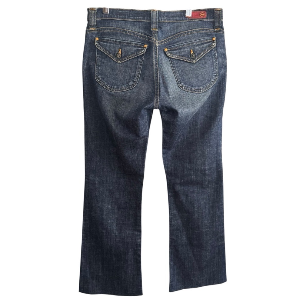 Ag Adriano Goldschmied Dark Blue Denim Jeans Bootcut Raw Hem Mid to Low Rise